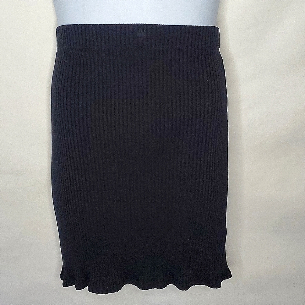 Eileen Fisher Ribbed Knit Skirt Size PL Black Pull-on Stretch Tencel‎ Office